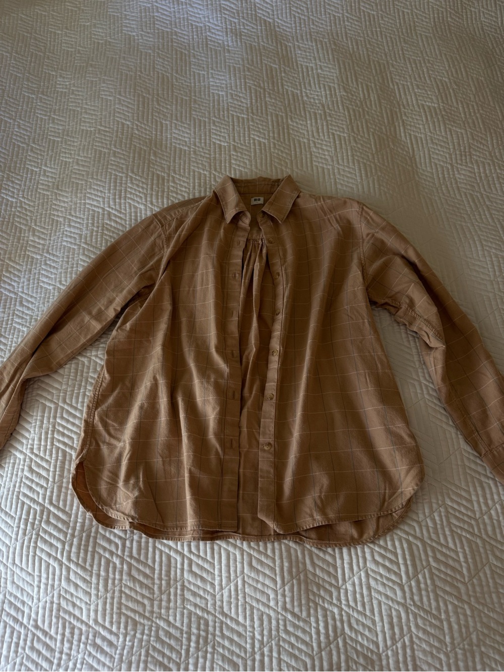 UNIQLO Soft Flannel Windowpane Shirt Beige Brown Size L